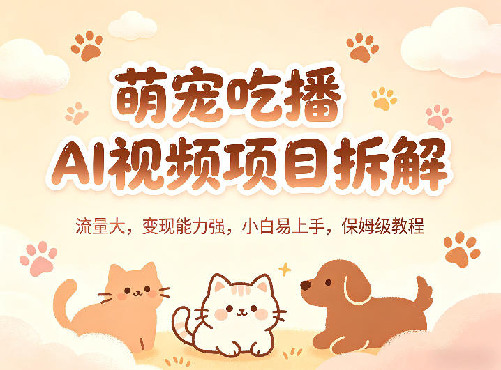 萌宠吃播AI视频项目拆解，流量大，变现能力强，小白易上手，保姆级教程-明楼资源站