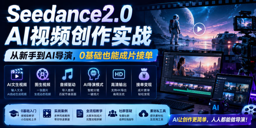 Seedance2.0 AI视频创作实战，从新手到AI导演，0基础也能成片接单变现-明楼资源站