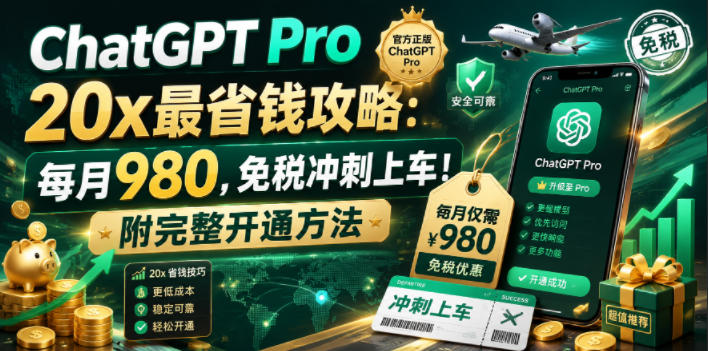ChatGPT Pro 20x最省钱攻略：每月980，免税冲刺上车！附完整开通方法【文档】-明楼资源站