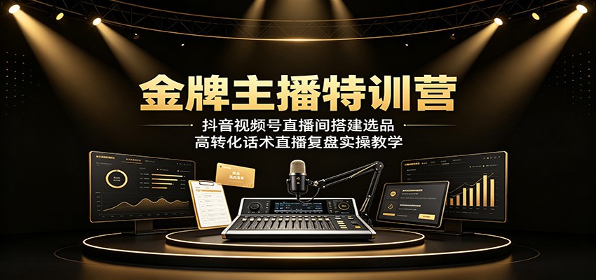 金牌主播特训营：抖音视频号直播间搭建选品，高转化话术直播复盘实操教学-明楼资源站