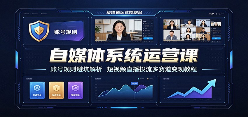 自媒体系统运营课：账号规则避坑解析，短视频直播投流多赛道变现教程-明楼资源站