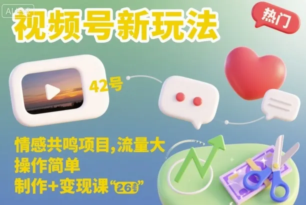 视频号新玩法,情感共鸣项目,流量大,操作简单,制作+变现课