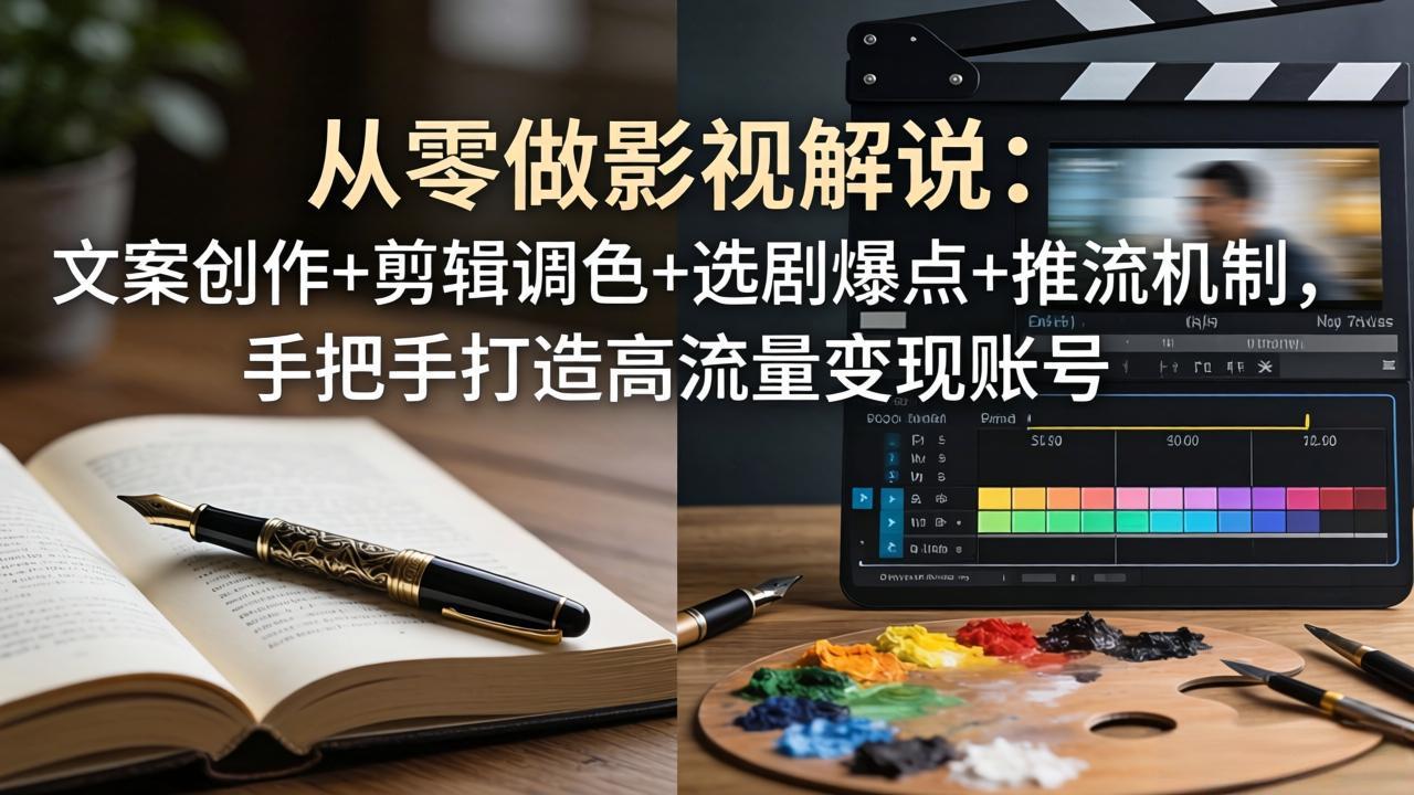 从零做影视解说：文案创作+剪辑调色+选剧爆点+推流机制，手把手打造高流量变现账号-明楼资源站