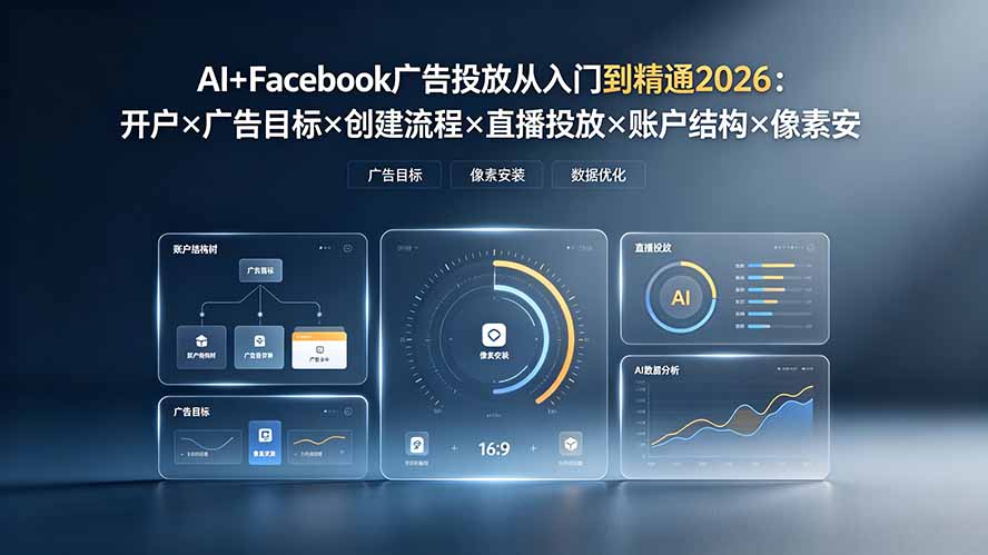 AI+Facebook广告投放从入门到精通2026：开户×广告目标×创建流程×直播投放×账户结构×像素安装×AI赋能-明楼资源站