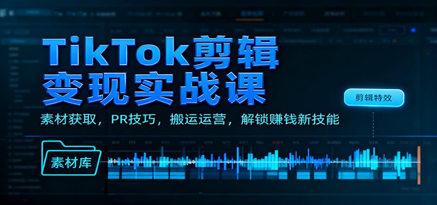 TikTok剪辑变现实战课：素材获取，PR技巧，搬运运营，解锁赚钱新技能-明楼资源站