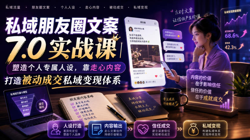 私域朋友圈文案7.0实战课｜塑造个人专属人设，靠走心内容打造被动成交私域变现体系-明楼资源站