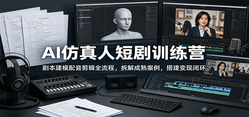 AI仿真人短剧训练营：剧本建模配音剪辑全流程，拆解成熟案例，搭建变现闭环-明楼资源站