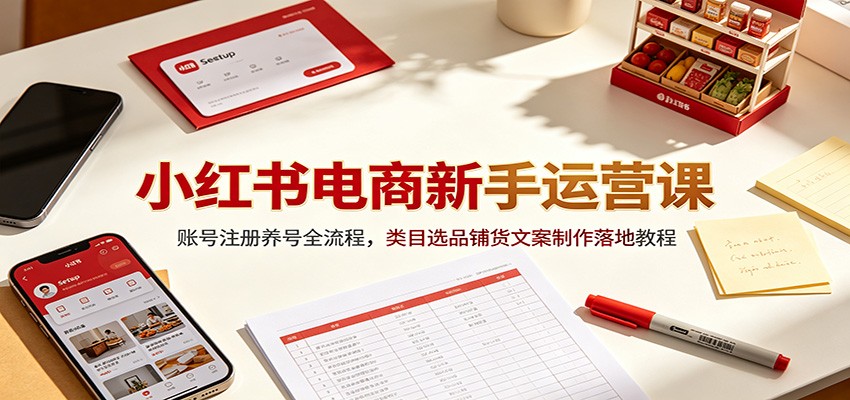 小红书电商新手运营课：账号注册养号全流程，类目选品铺货文案制作落地教程-明楼资源站