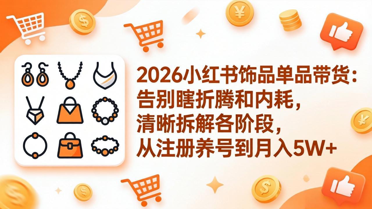 2026小红书饰品单品带货：告别瞎折腾和内耗，清晰拆解各阶段，从注册养号到月入5W+-明楼资源站