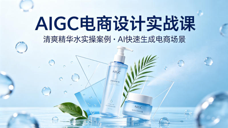 AIGC电商设计实战课，以清爽精华水为实操案例，教你用AI快速生成电商场景-明楼资源站