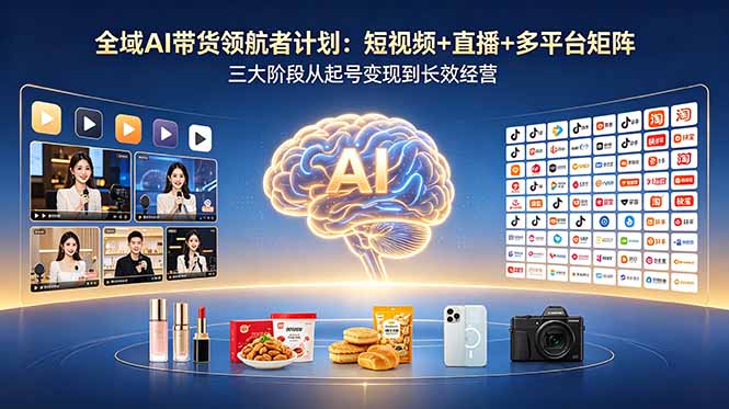 全域AI带货领航者计划：短视频+直播+多平台矩阵，三大阶段从起号变现到长效经营-明楼资源站