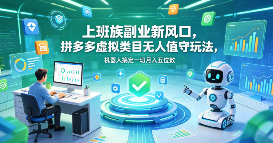 上班族副业新风口，拼多多虚拟类目无人值守玩法，机器人搞定一切月入五位数【揭秘】-明楼资源站