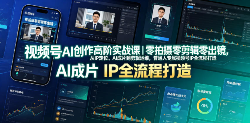 视频号AI创作高阶实战课｜零拍摄零剪辑零出镜，从IP定位、AI成片到剪辑运维，普通人专属视频号IP全流程打造-明楼资源站