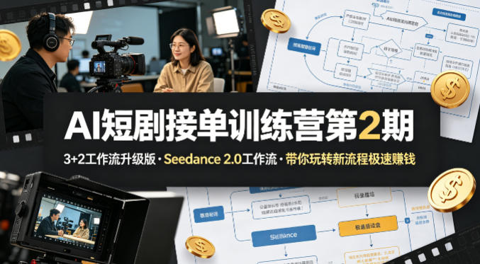 AI短剧接单训练营第2期，3+2工作流升级版，Seedance 2.0工作流，带你玩转新流程极速賺钱-明楼资源站