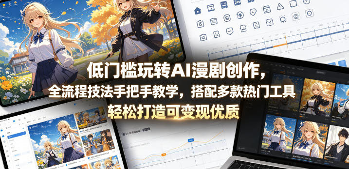低门槛玩转AI漫剧创作，全流程技法手把手教学，搭配多款热门工具，轻松打造可变现优质作品-明楼资源站