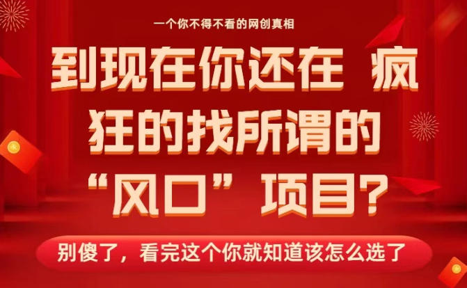 马上26年了，你还在找所谓的风口项目？别傻了，看完这个你全都懂了！【揭秘】-明楼资源站