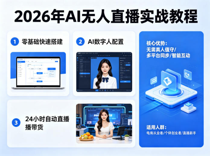 2026年AI无人直播实战教程，零基础也能快速搭建AI数字人无人直播间，实现24小时自动直播带货-明楼资源站