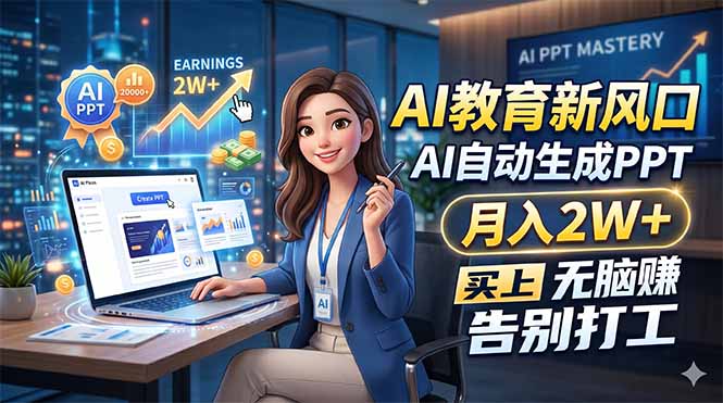 AI教育新风口，AI自动生成PPT，月入2W+，无脑赚，告别打工-明楼资源站