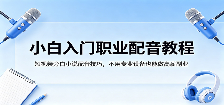 小白入门职业配音教程，短视频旁白小说配音技巧，不用专业设备也能做高薪副业-明楼资源站