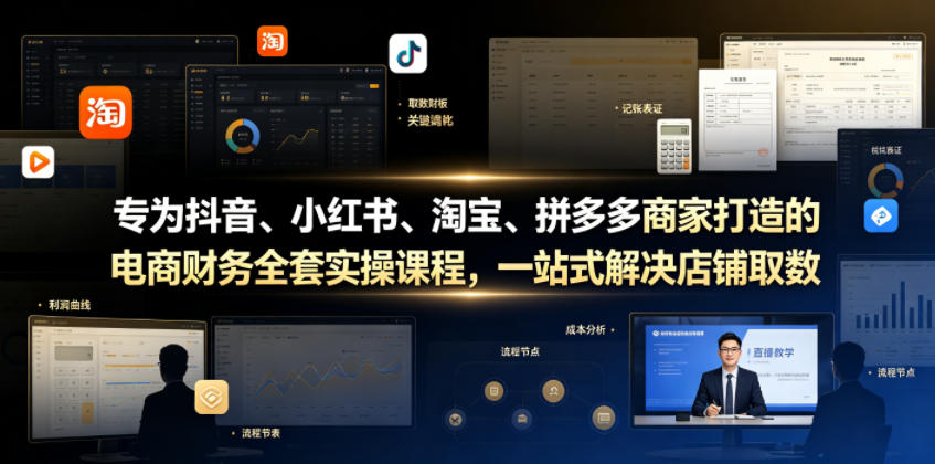 专为抖音、小红书、淘宝、拼多多商家打造的电商财务全套实操课程，一站式解决店铺取数、记账、报税全流程难题-明楼资源站