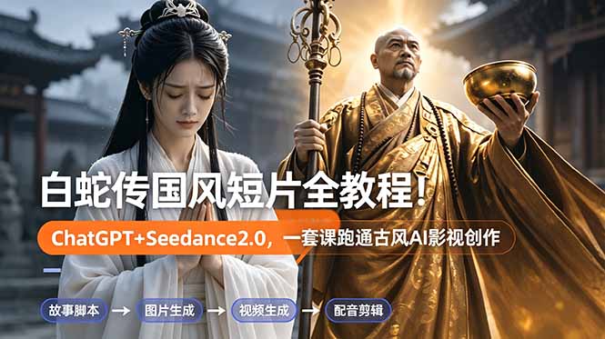 白蛇传-国风短片全教程！ChatGPT+Seedance2.0，一套课跑通古风AI影视创作-明楼资源站