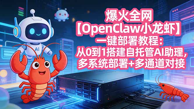 爆火全网【OpenClaw 小龙虾】一键部署教程：从0到1搭建自托管AI助理，多系统部署+多通道对接-明楼资源站