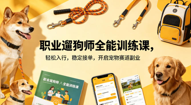 职业遛狗师全能训练课，轻松入行，稳定接单，开启宠物赛道副业-明楼资源站