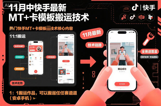 11月中快手最新MT+卡模板搬运技术，1：1搬运作品，可以搬运任何赛道(安卓手机)-明楼资源站