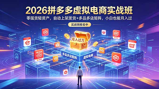 2026拼多多虚拟电商实战班：零囤货轻资产，自动上架发货+多品多店矩阵，小白也能月入过万-明楼资源站