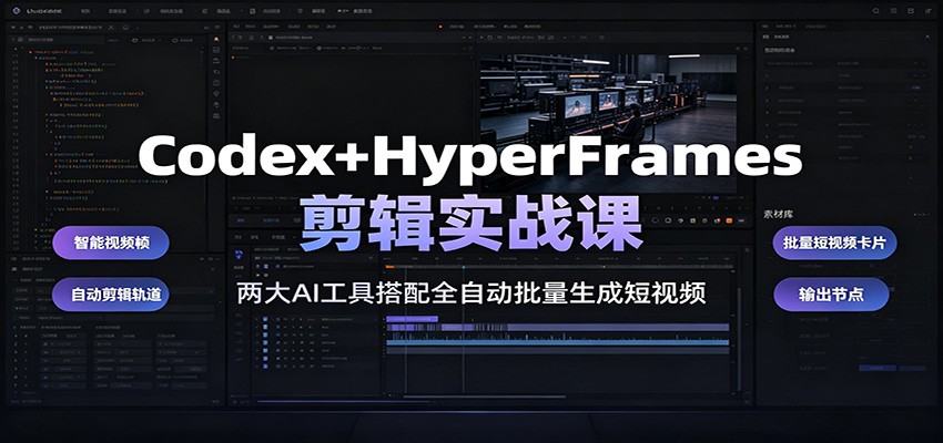 Codex+HyperFrames剪辑实战课：两大AI工具搭配全自动批量生成短视频-明楼资源站