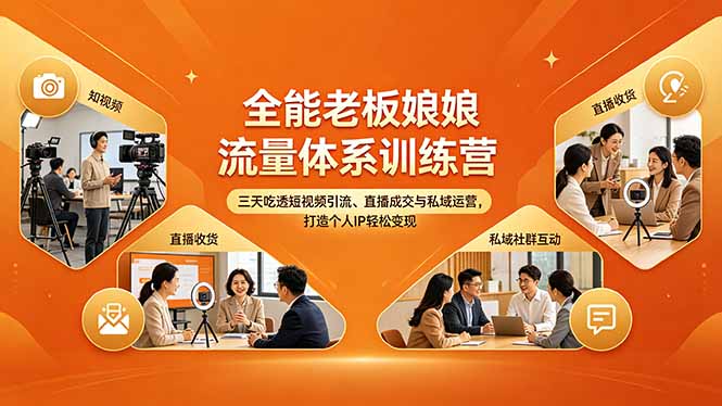 全能老板娘流量体系训练营，三天吃透短视频引流、直播成交与私域运营，打造个人IP轻松变现-明楼资源站