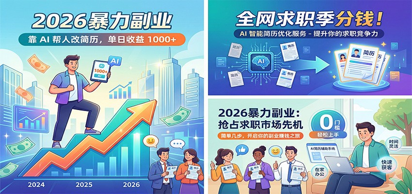2026暴力副业：靠AI帮人改简历，单日收益1000+，全网求职季分钱-明楼资源站