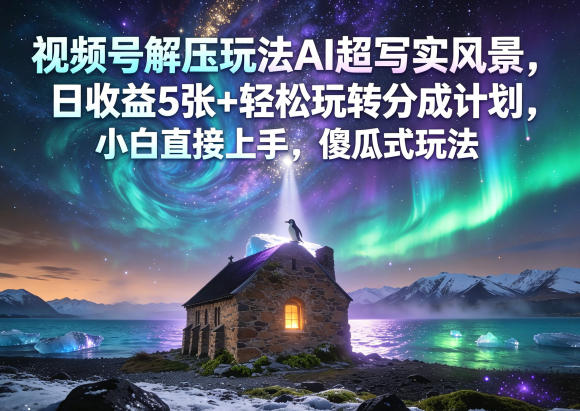 视频号解压玩法AI超写实风景，日收益5张+轻松玩转分成计划，小白直接上手，傻瓜式玩法-明楼资源站