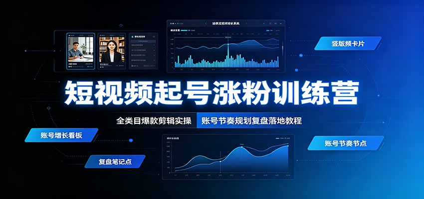 短视频起号涨粉训练营：全类目爆款剪辑实操，账号节奏规划复盘落地教程-明楼资源站