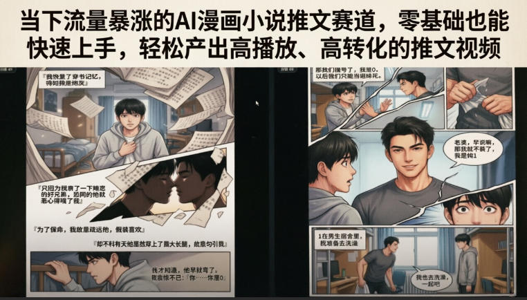 当下流量暴涨的AI漫画小说推文赛道，零基础也能快速上手，轻松产出高播放、高转化的推文视频-明楼资源站