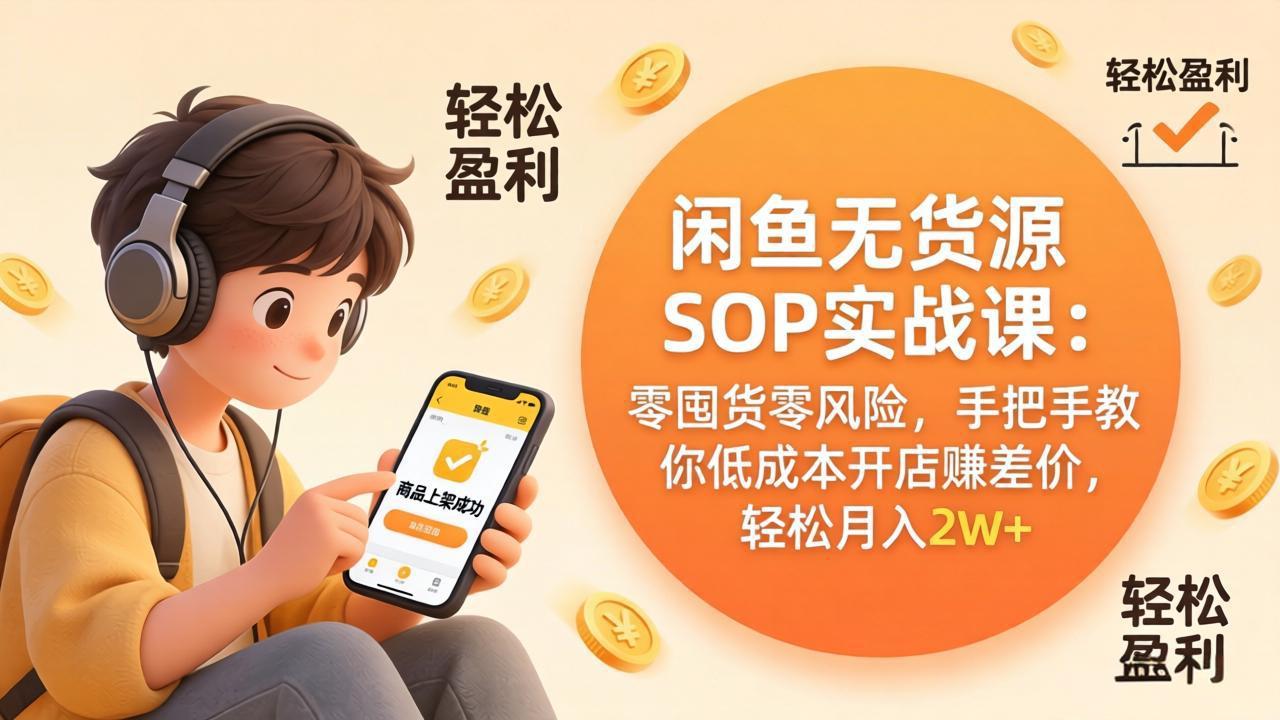闲鱼无货源SOP实战课：零囤货零风险，手把手教你低成本开店赚差价，轻松月入2w+-明楼资源站