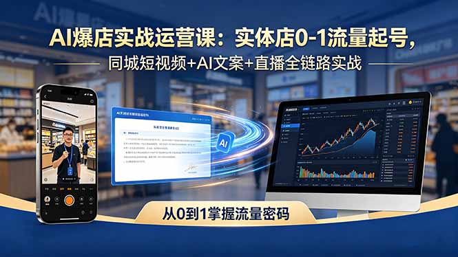 AI爆店实战运营课：实体店0-1流量起号，同城短视频+AI文案+直播全链路实战-明楼资源站