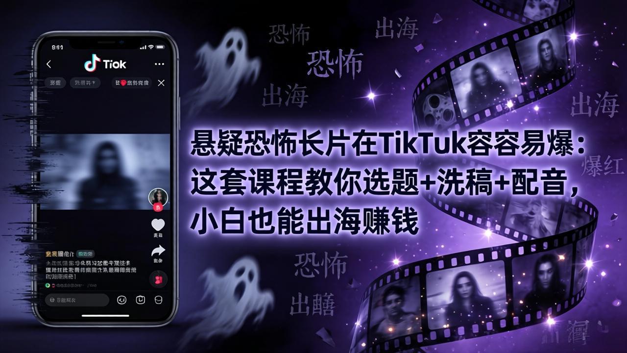 悬疑恐怖长片在TikTok最容易爆：这套课程教你选题+洗稿+配音，小白也能出海赚钱-明楼资源站