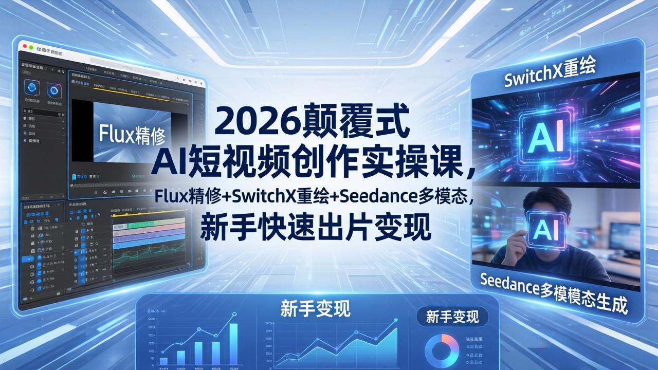 2026颠覆式 AI短视频创作课-5月更新，Flux精修+SwitchX重绘+Seedance多模态，新手快速出片变现-明楼资源站