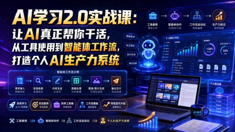 AI学习2.0实战课：让AI真正帮你干活，从工具使用到智能体工作流，打造个人AI生产力系统-明楼资源站