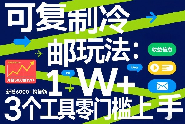 可复制冷邮件玩法：月投50刀賺1W+，新增6000+销售额，3个工具零门槛上手-明楼资源站