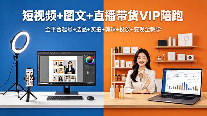 短视频+图文+直播带货VIP陪跑，全平台起号+选品+实拍+剪辑+投放+变现全教学-明楼资源站