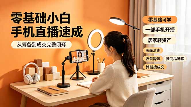零基础小白手机直播速成，从筹备到成交完整闭环，适配苹果安卓系统，解决杂音卡顿留人难问题-明楼资源站