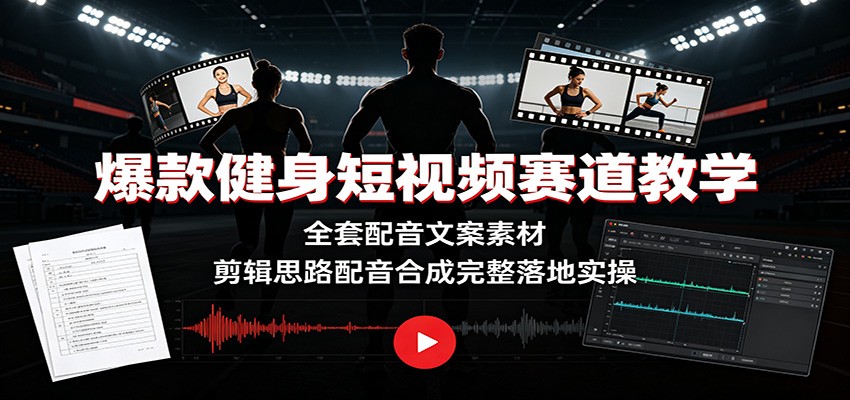 爆款健身短视频赛道教学：全套配音文案素材，剪辑思路配音合成完整落地实操-明楼资源站